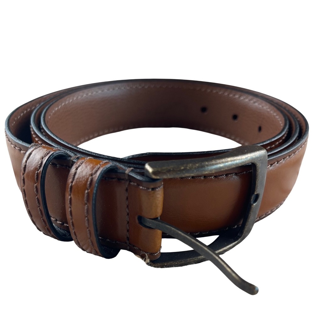 Full Grain Italian Leather Belt Mens 46"inches/115cm Cognac Brown Stitched